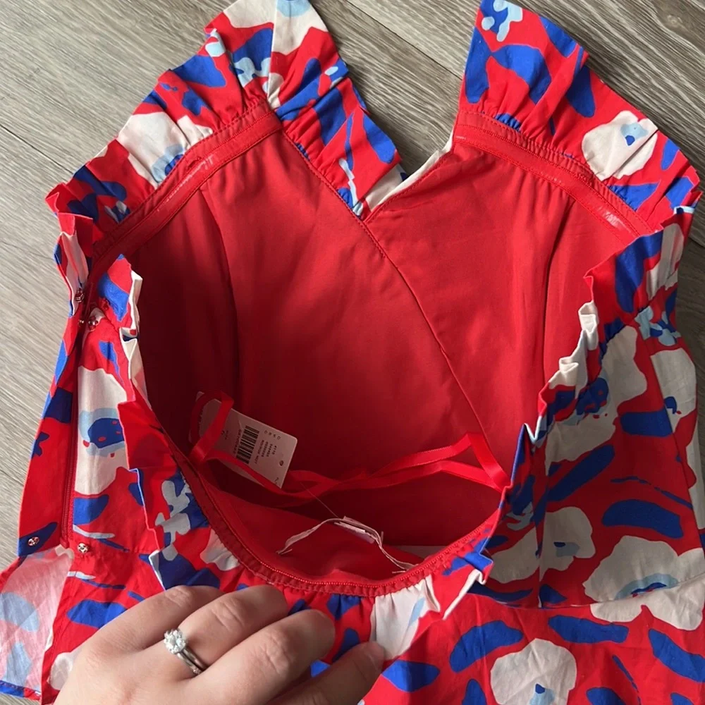 Anthropologie Hutch Motif Corset Top Floral Strapless Ruffle Red Blue size 6 NWT - Picture 6 of 9
